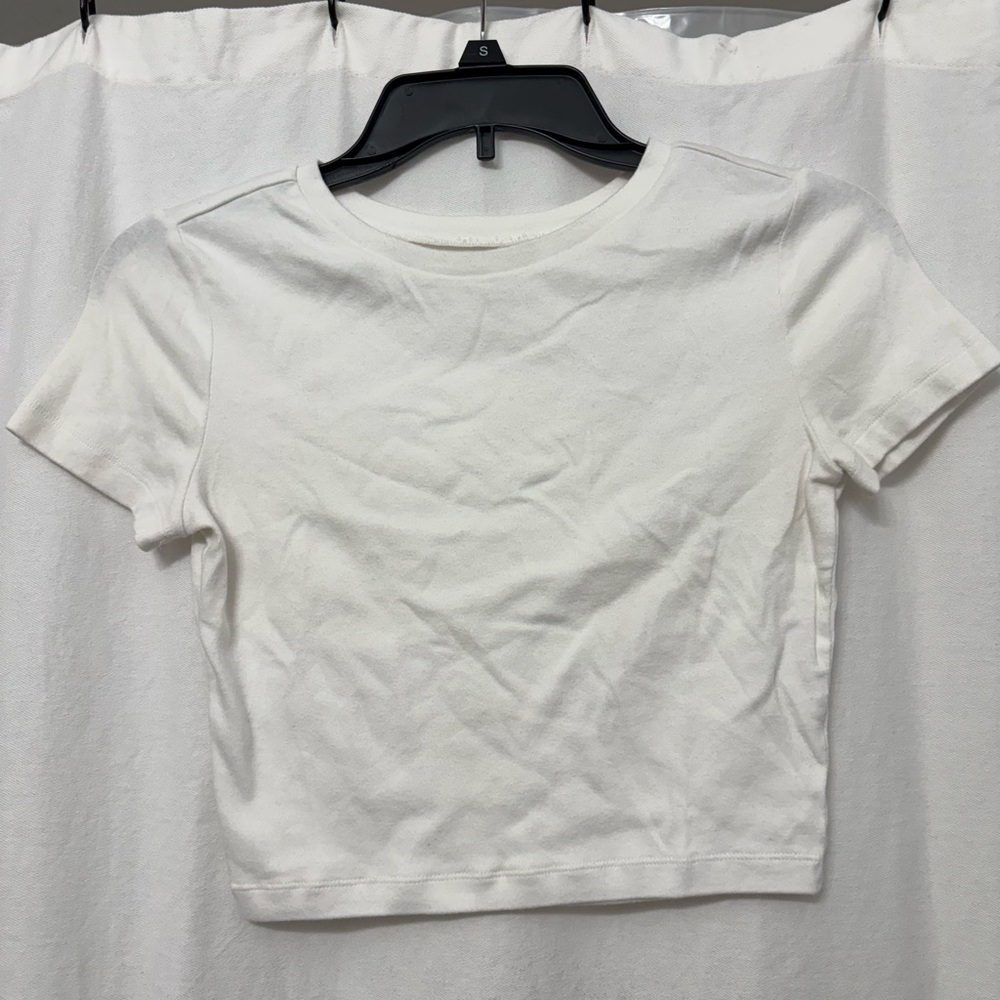 Wild Fable White Fitted Crop T-Shirt Short Sleeve
